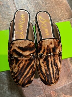 Sam Edelman Leopard-Print Slide Mules with Gold Horsebit